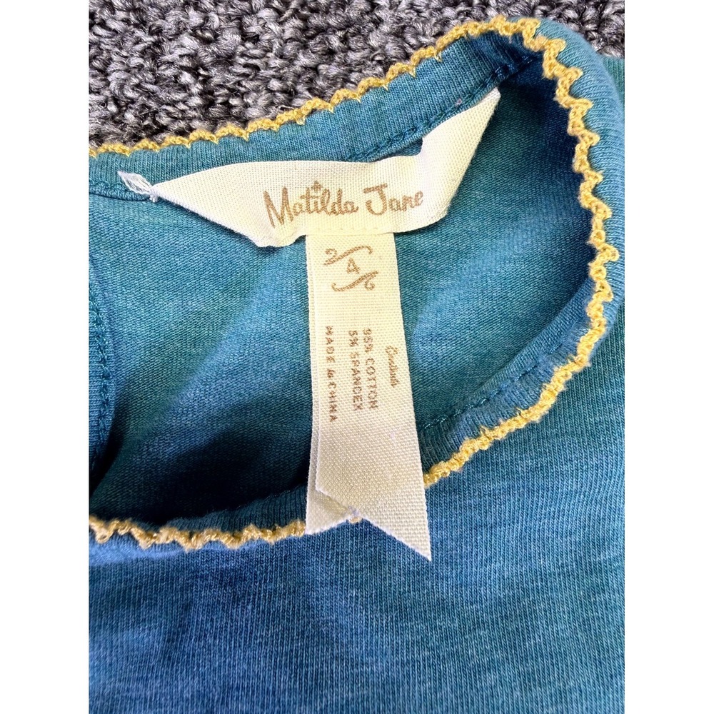 Matilda Jane Dress Girls 4 Teal Green Cotton Smocked Waist Ruffle Keyhole Back - Picture 7 of 16